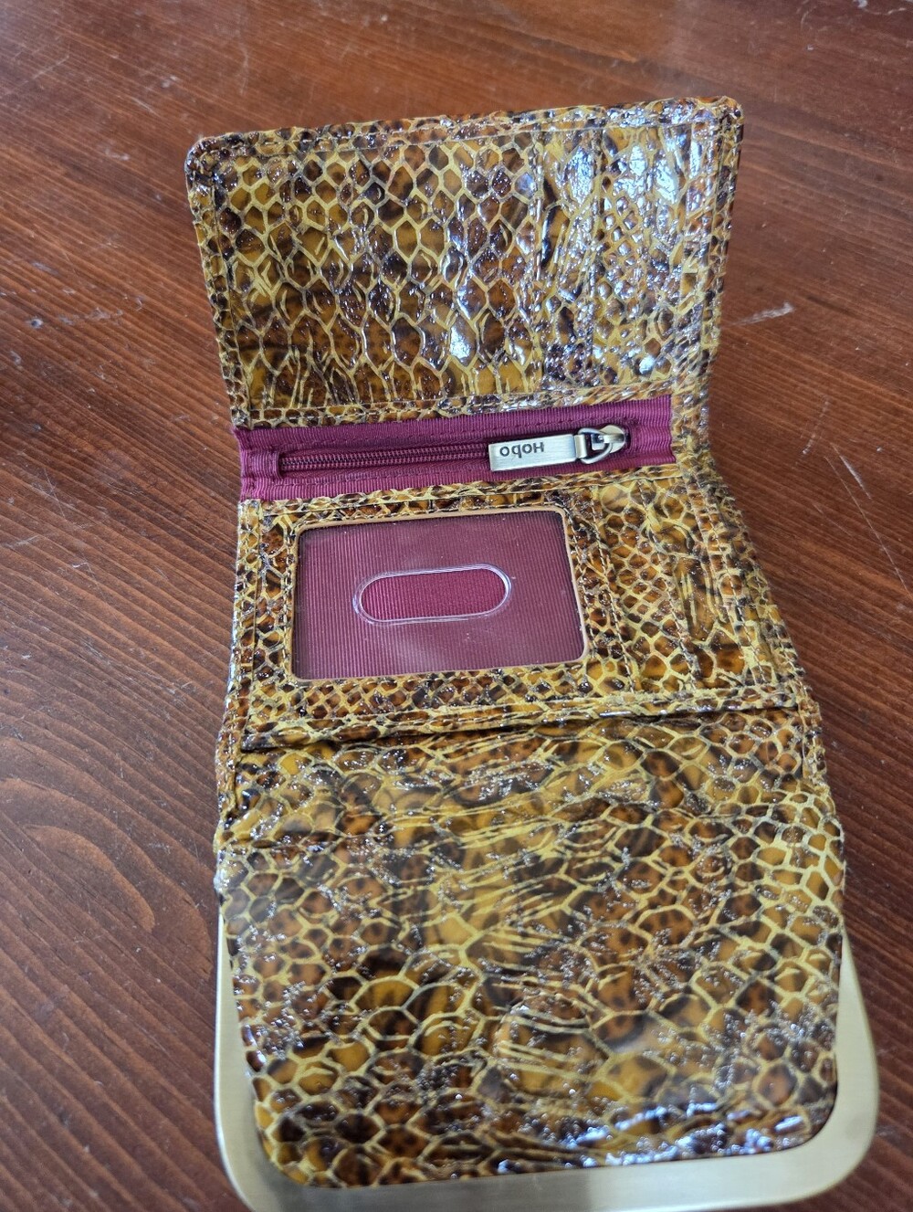 HOBO Brown Snakeskin-Patterned Coin Wallet with Silver Frame - Picture 2 of 5